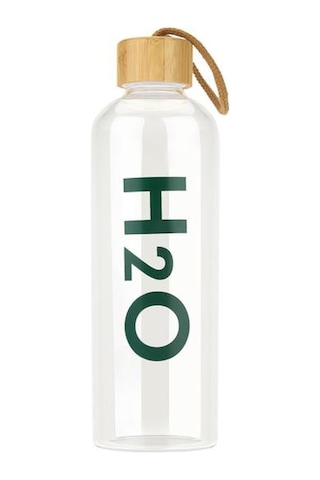 Tohana Bambu Kapaklı H2o Cam Matara - Şeffaf / Açık Kahverengi - 1 Lt Şeffaf / Açık Kahverengi