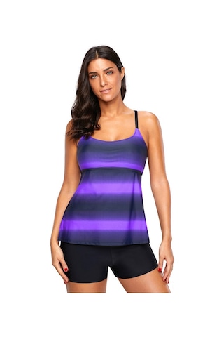 Mufunye Büyük Beden Tankini Mayosu - Mor Renkli Gradyan Desenli, Hafif Ve Dayanıklı, 3xl, Outdoor Aktivitelere İdeal, Toptan Satış Diğer