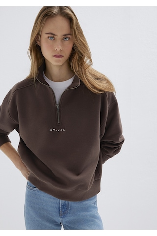 Mavi - Mvjns Nakışlı Yarı Fermuarlı Kahverengi Sweatshirt 1s10533-71603