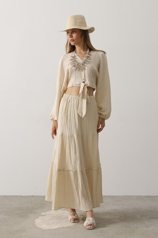 Balon Kollu Etekli Kaş Takım - Taş Altın