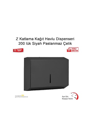 Z Katlama Kağıt Havlu Dispenseri 200 Lük Siyah Paslanmaz Çelik Krom