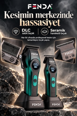 Fenda Profesyonel Şarjlı Bldc Motor 8000 Rpm 2'li Tıraş Makinesi Seti Yeşil