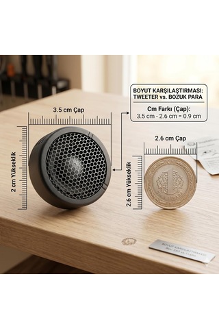 Transformacion Ts-s250 Tweeter Seti, 350w, 3,5 Cm Kompakt Tasarım, Kristal Netliğinde Tiz Ses, Araç İçi Kullanım,