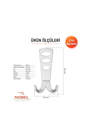 Seylan Portmanto Askısı, Metal Vestiyer Askısı, 110 Gr, Dolap Ve Duvar Askılığı, Krom Vidalı