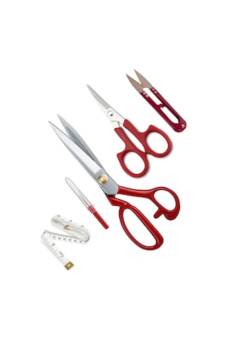 Kırmızı Saplı Profesyonel Paslanmaz Çelik Terzi Makası Set 10 Inç - 25CM Uzunluk