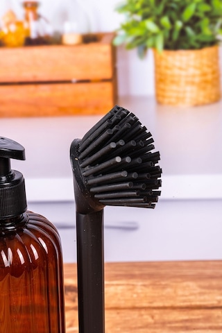 Toptanfoni Yumuşak Silikon Fırçalı Tezgah Üstü Mutfak Banyo Sıvı Sabunluk Takımı-bulaşık Yıkama Temizlik Seti Kahverengi