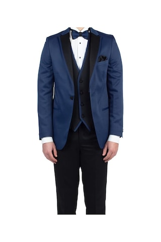 İmza Lacivert Saten Mono Yaka Astarlı Yelekli 6 Drop Slim Fit Dar Kesim Smokin Damatlık 1001190152-Lacivert