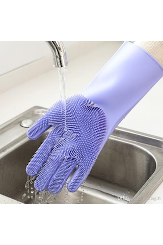 Silikon Eldiven Bulaşık Yıkama Eldiveni Dayanıklı Kaymaz Tırtıklı