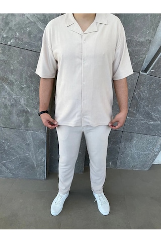 Lulikwear Erkek Baggy Pantolon ve Gömlek Takım Bej