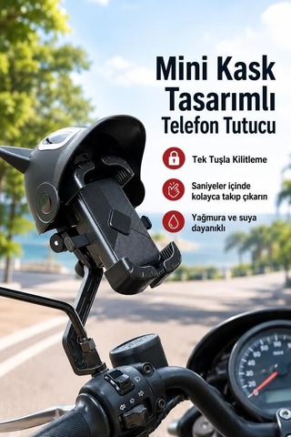 Delux Serisi Görsel Gidon Ulaşım Telefon Tutucu Kedili Motorsiklet Bisiklet Jx047 Siyah