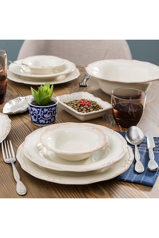 Mudo Home Ekru 6 Lı Çukur Yemek Tabağı Seti 22cm