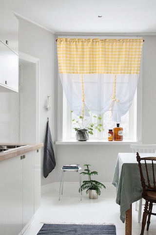 Naturel Potlu Ekose Tül Perde Retro Sarı