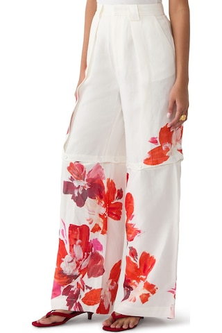 Acler Chapelhill Viscose Blend Convertible Pants, Geniş Paça Rahat Pantolon Beyaz