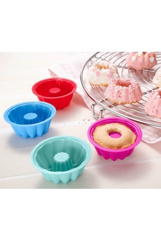 Silikon Mini Kek Pasta Kurabiye Kalıbı 6 Adet Muffin Cupcake Kalıbı Çok Renkli