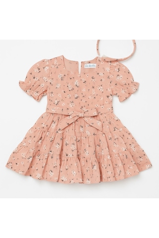 Saç Aksesuarlı Çiçekli Kız Çocuk Elbise SOMON