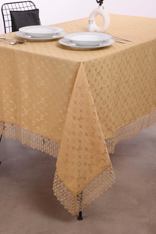 L.v Vuitton Masa Örtüsü 160 220 Cm "brode Güpürlü" Kdk Iplik Özel Jakar Dokuma Dertsiz Leke Tutmaz Gold