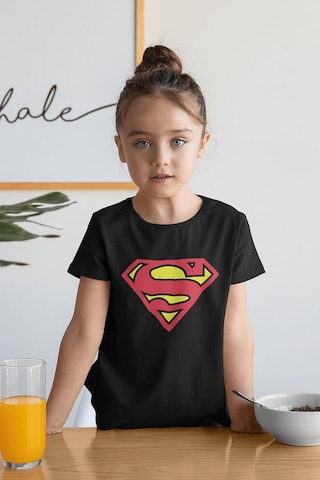 Sevbano Süperman Logo Baskılı Unisex Film Kahramanı Çocuk Tişört 1-12 Ya Siyah