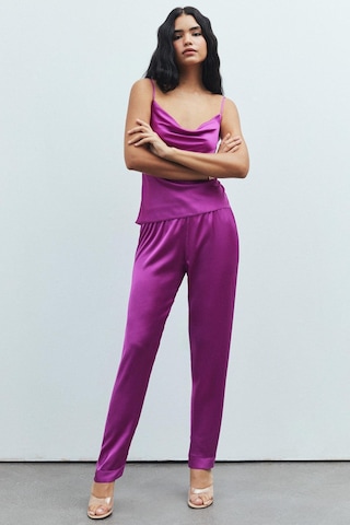 Brûleur Fuşya Degaje Yaka Askılı Uzun Saten Pijama Takımı Fuşya