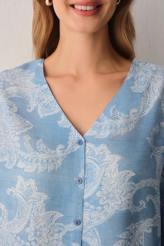 Suwen Paisly Gömlek Yaka Şort Pijama Takımı Sh26505667b628 Lacivert
