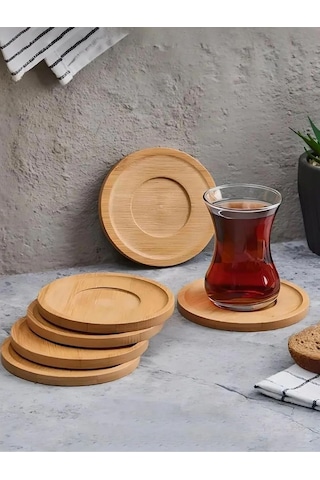 Orret Home 6adet Bambu Çay Tabağı, Çay Bardağı Altlığı, Estetik Sunum Sunumluk, Doğal Malzeme, Çevre Dostu Ve Çok Renkli