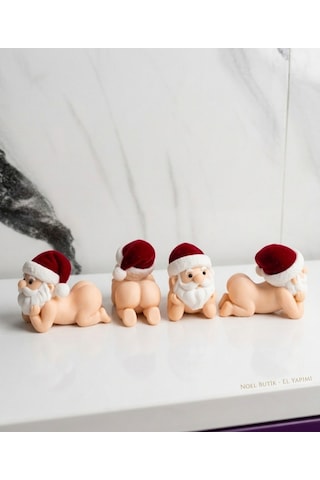 Yılbaşının En Komik Hali: 4'lü Poz Veren Bebek Noel Baba Figür Seti - 3d Tasarım Dekoratif Süs