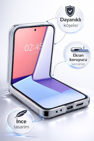 Samsung Uyumlu Galaxy Z Flip 6  Kamera Korumalı Magsafe Wireless Şarj Özellikli Lüks Şeffaf Silikon Telefon Kılıfı Şeffaf