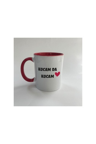 Kocam Da Kocam Baskılı Kırmızı İçi Ve Kulbu Renkli Mega Kupa - Sevgililer Günü Hediyesi Bardak Kırmızı Kulp