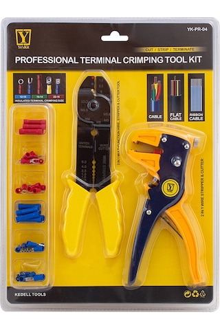 Powermaster Yk-pr-04 Terminal Sıkma Pensesi+kablo Sıyırma Pensesi+uç Seti Soyma Ve Kesme Bir Arada Set