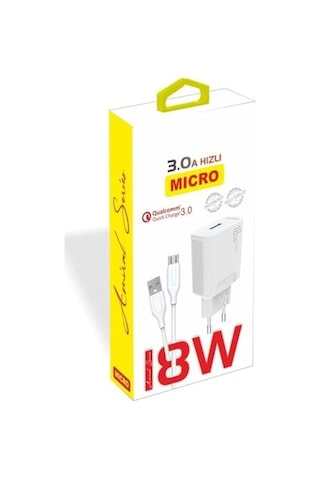18w Şarj Adaptörü + 3.0a Hızlı Şarj Micro Usb Kablo Beyaz Kdr-40m Yerli Üretim 18w+micro Usb Kablo