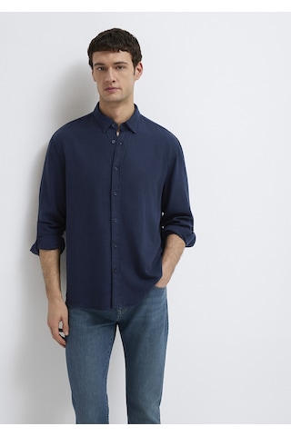 Mavi - Keten Karışımlı Lacivert Tencel Tm Liyosel Gömlek 0211482-70490 Lacivert