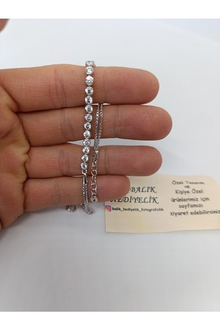 925 Ayar Gümüş Bileklik Beyaz Yuvarlak Taşlı Su Yolu Model- Hediye Kutulu -1018 Gümüş