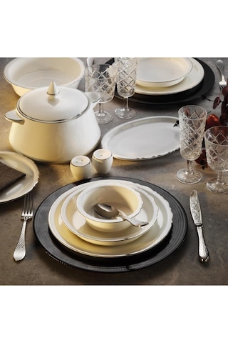 Massimo Rumi Platin 60 Parça Yemek Takımı Beyaz - Platin