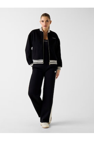 Guess Melton Tam Fermuarlı Kadın Bomber Ceket V6rl00wm072 Siyah