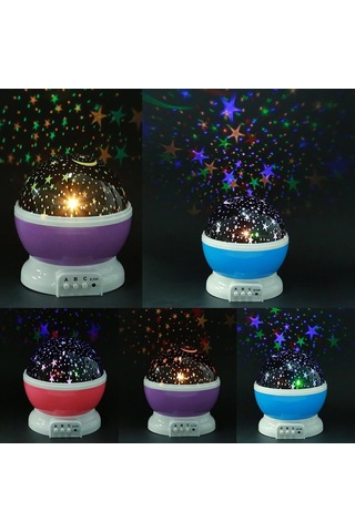 Renkli Ay Yıldız Tavan Yansıtma Pilli Led Gece Lambası Gökyüzü Projeksiyonlu Dönen Küre Siyah