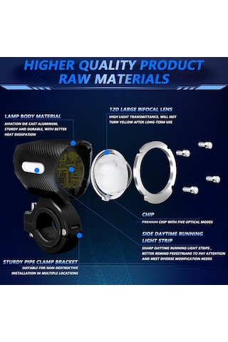 Joyjadehub Vkemall 120w Led Motosiklet Sis Farları 18000lm Ip67 1 Adet Polisilikon 2v