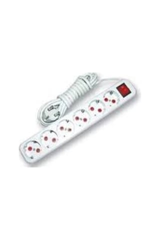 5 Mt 3x1,5 Ttr Tam Bakır Kablolu 6 Lı Anahtarlı Grup Priz