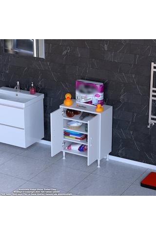 Eliusta Nirat 65 Cm 4 Bölmeli Beyaz Banyo Mutfak Dolabı 3 Raflı Kapaklı Çok Amaçlı Dolap 65x75x32,5 Cm Beyaz
