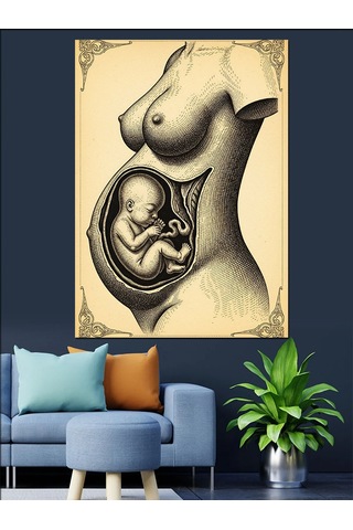 Ahşap Tablo Anne Karnı Fetal Gelişim Şehir Tabloları