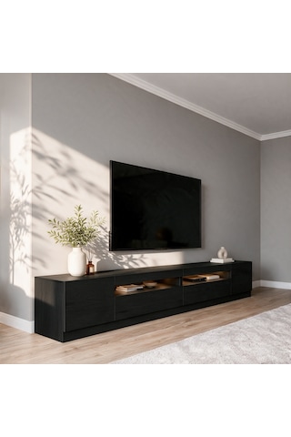 T008 Arya Işıklı Tv Sehpası Set Ahşap Siyah - Siyah Siyah
