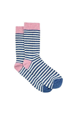 Kadın Krem-mavi Çizgili Soket Çorap Mavi