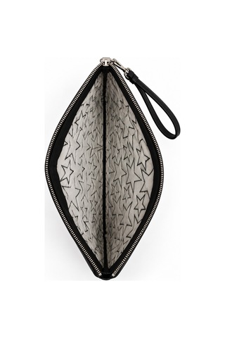 Feg Store Kadın Siyah Yıldız Dikişli Zincir Askı Detaylı Fermuarlı Clutch Çanta