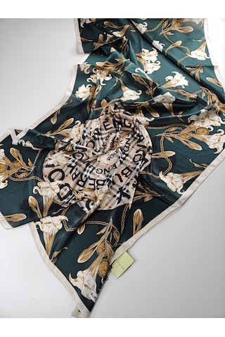 Miorel Scarfs Yeni Sezon Çiçek Desen Ekose Zincir Vual İpek Şal Premium Yeşil
