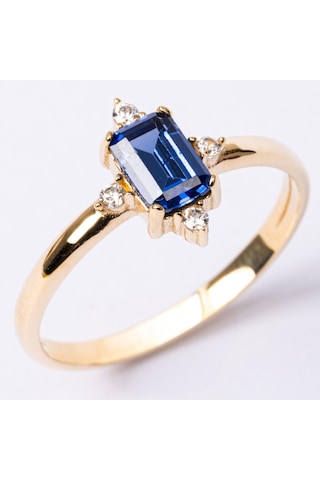 Gümüş Yüzük - Octagon Kesim Safir Taşlı 0.95 Karat Pırlanta Montorü Şık 925 Ayar Gümüş Yüzük Sarı