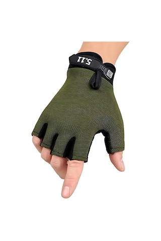 Single Sword Çocuk Yarım Parmak Spor Ve Bisiklet Eldiveni Haki,sc-111 L