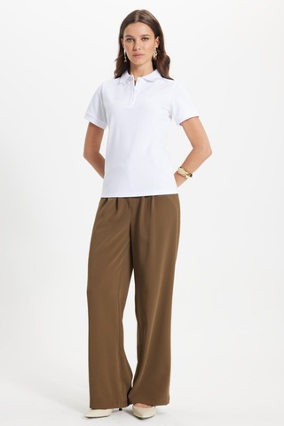 Tudors Kadın Slim Fit Dar Kesim %100 Pamuk Polo Yaka Beyaz Pike Tişört -50833