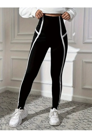 Munn Collection Kadın Yan Çift Şerit Detaylı Toparlayıcı Egzersiz Dalgıç Tayt SiYAH