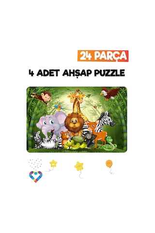 Ahşap Çocuk Puzzle 24 Parça 4 Adet-3