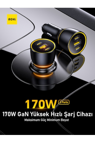 Aohi Superauto Araç İçi Şarjı, 3 Portlu Pd 170w Type-c To Type-c