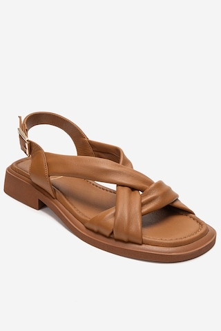Luvishoes Frand Taba Hakiki Deri Çapraz Bantlı Kadın Sandalet
