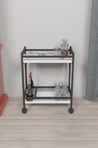 Servis Sunum Arabası Ev Tipi İki Katlı Şişe Bölmeli Servant Beyaz